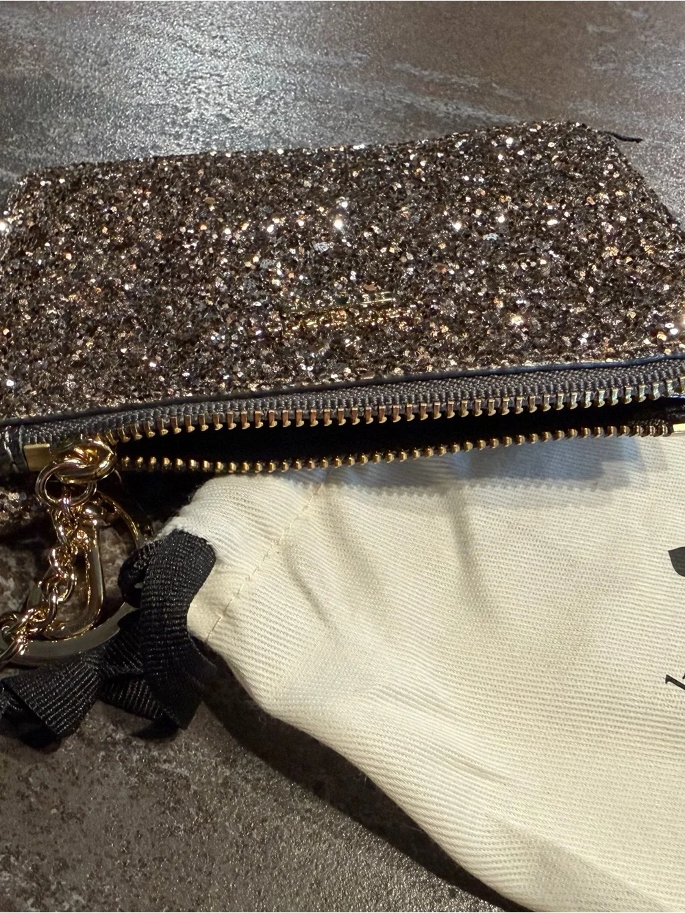 kate spade Glitter Wristlet Card Pouch and Keychain - Silver Multitone